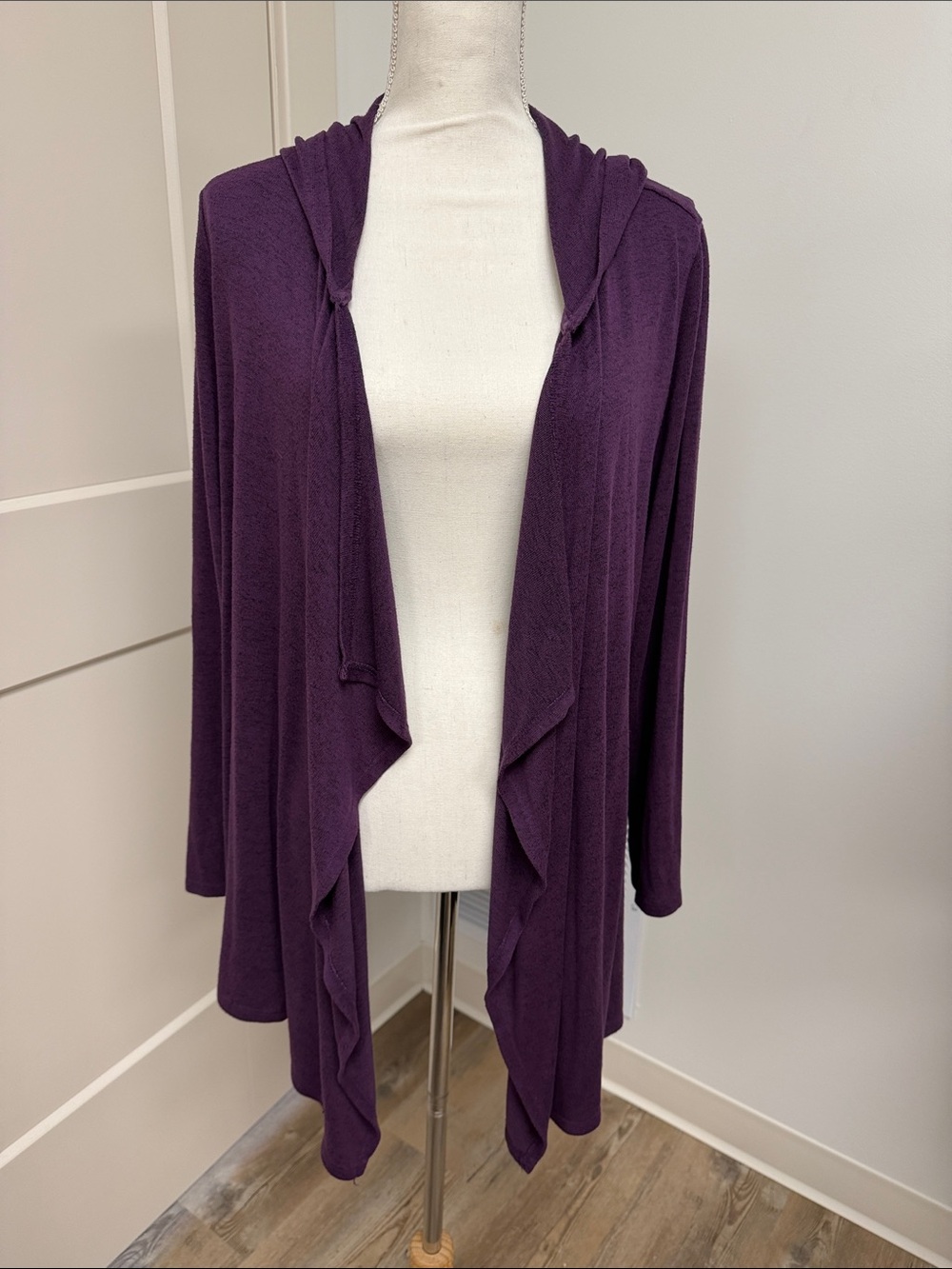 Terra & Sky Deep Purple Hooded Open-Front Cardigan